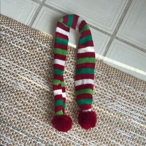 Striped Dog Scarf with Pom Poms